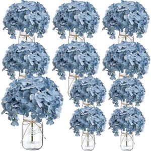 Hydrangea Flower in Mason Jars, 10 Set Flower Table Centerpieces Bulk Glass Flowers Vases Decor for Home Party Wedding Bridal Shower Graduation Boho Decorative(Dusty Blue)