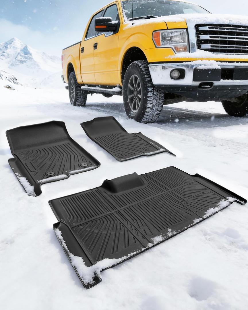 CreekT All Weather Floor Mats for Ford F150 2010-2014 SuperCrew/Crew Cab (Only for 1st Row Bucket Seat), Heavy Duty Waterproof Car Truck Rubber Floor Mats Fit for Ford F-150 XL, XLT Accessories