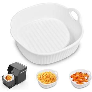 Ceramic Air Fryer Bowl Liners Reusable, Easy Clean Ceramic Liners for Air Fryer Basket, Air Fryer Accessories, AirFryer Basket Bowl, White (Top 8in, Height 3.7in)