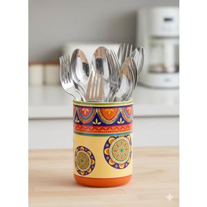 Bico Tunisian Ceramic Utensil Holder Ceramic Kitchen Utensil Crocks for Countertop, Spatula Organizer