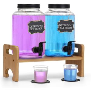 2-Pack Laundry Detergent Dispenser with Bamboo Stand1 Gallon Laundry Soap Dispenser with Measuring CupGlass Laundry Detergent Containr for Laundry Room Organization and Storage