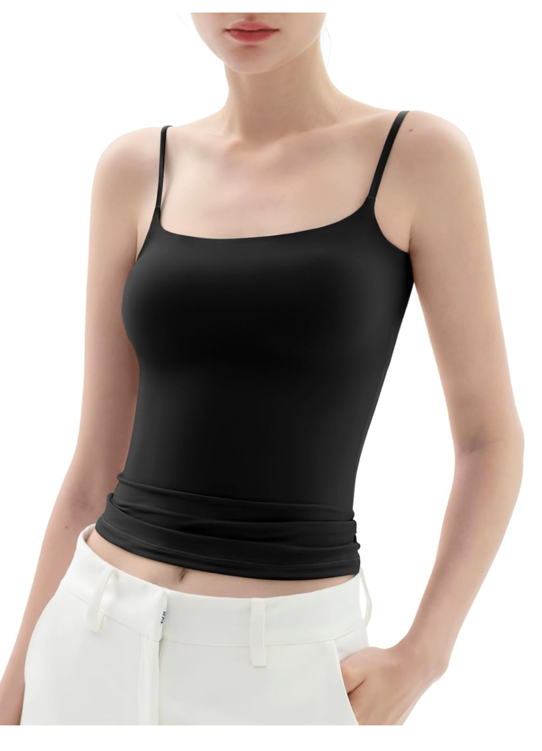 PUMIEY Women's Square Neck Tank Top Adjustable Spaghetti Straps Sleeveless Basic Tops Sharp Collection L