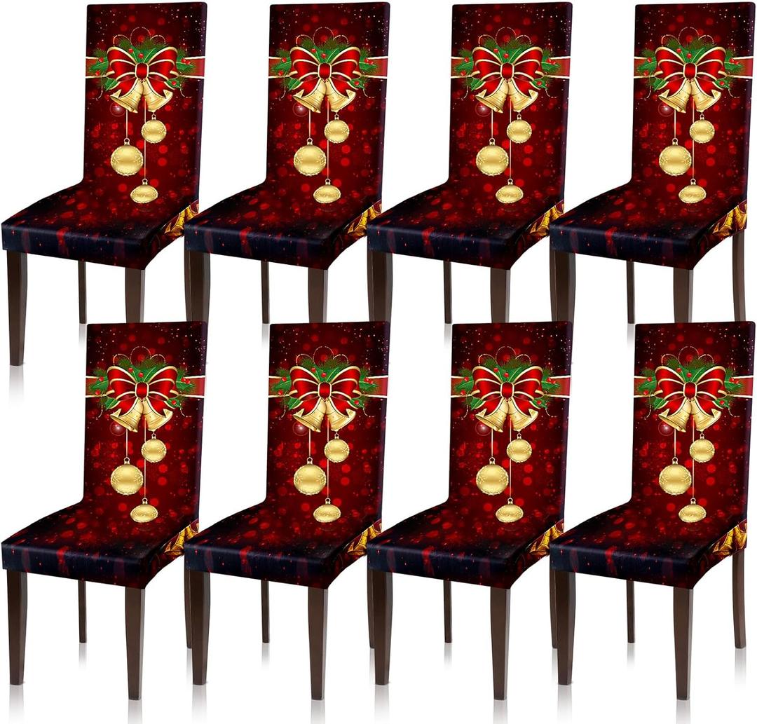 Moukeren 8 Pcs Red Christmas Chair Covers Set Stretch Removable Washable Christmas Dining Chair Seat Covers for Home Hotel Dining Room Kitchen Banquet Wedding Xmas Party Decor