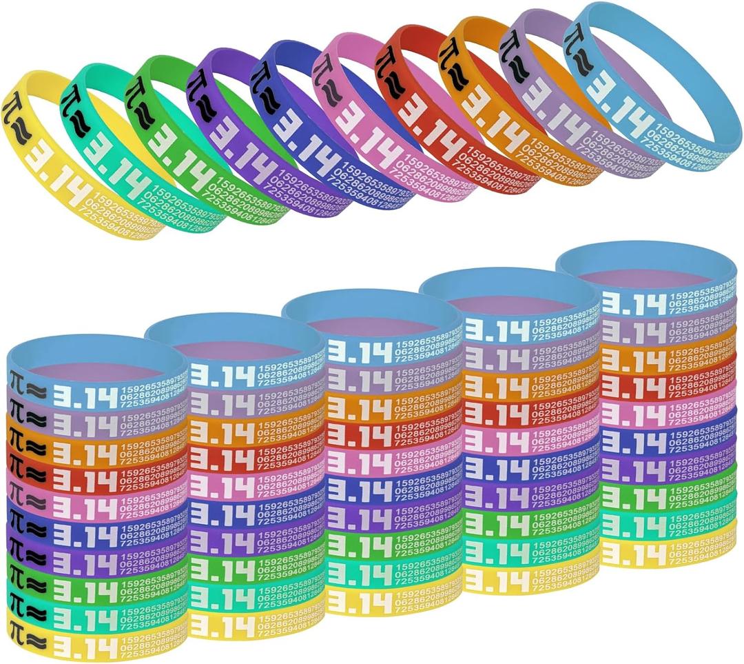 60 Pieces Pi Day Wristbands Pi Day Party Favors Math Pi Silicone Bracelets 3.14 Symbol Silicone Wristbands for Student Teacher Classroom Rewards Math Lover Gift,10 Colors