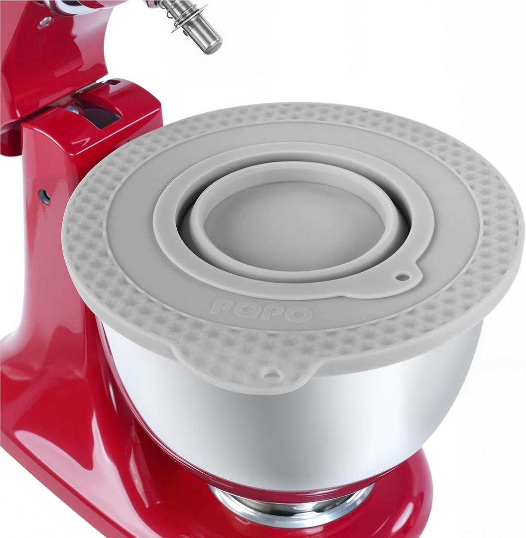 Silicone Mixer Bowl Cover Compatible with KitchenAid 4.5-5 Quart Tilt-Head Stand Mixer, Mixer Bowl Lid to Prevent Spilling of Ingredients (Fit for 5qt - Grey)