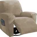 NORTHERN BROTHERS Stretchy Recliner Chair Covers, Velvet Recliner Covers, Lazy Boy Chair Cover (Khaki, 1 Seat)