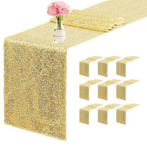 10 Packs 12 x 72 inches Sequin Table Runner, Gold Glitter Table Runner for Birthday Party Supplies Wedding Engagement Baby Shower Holiday Celebration Event Decorations