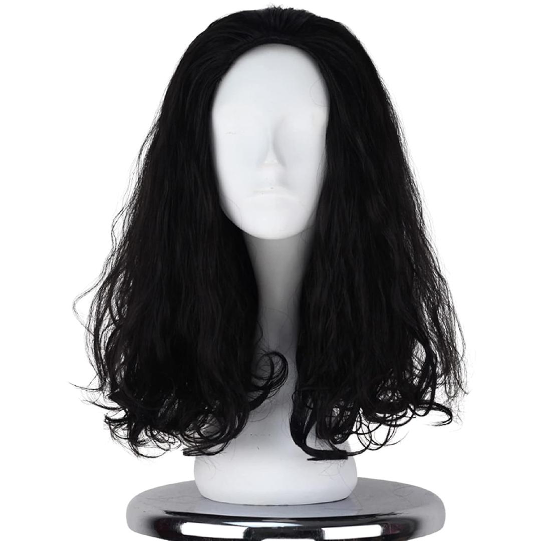 Miss U Hair Man Black Hair Wig Men Mullet 80s Cosplay Costume Wig Black Funny Wigs Halloween Party (17.72 Inch (Pack of 1))