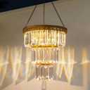 Solar Hanging Crystal Chandelier Outdoor Crystal Prism Light Waterproof Metal Light with Warm White LED Vintage Brass Finish Decorative Lantern for Patio, Garden, Gazebo,Party