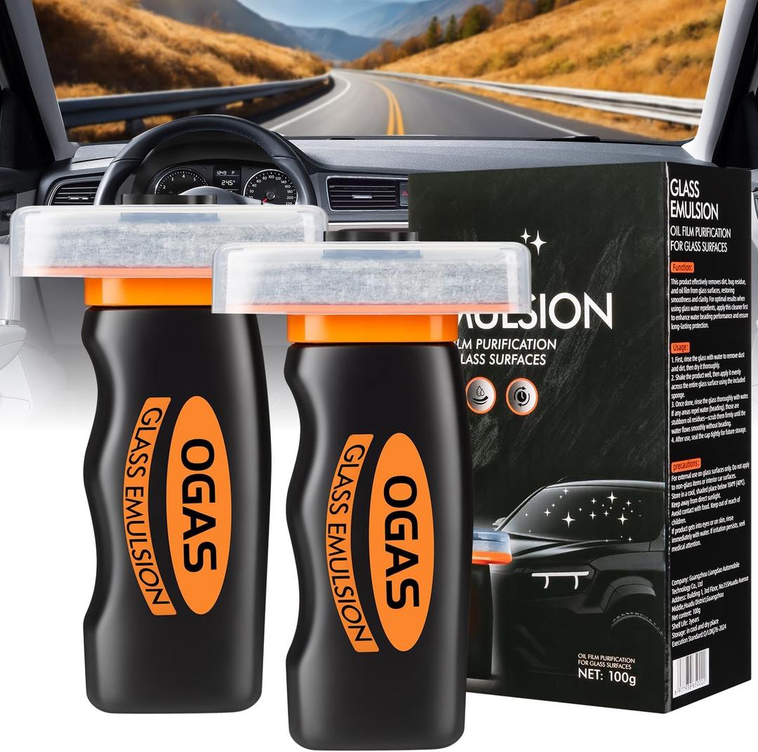 Car Oil Film Cleaner,Glass Emulsion Cleaner,Handle Oil Film Remover&Windshield Cleaner For Cars Window, Glass Emulsion, Crystal Clear View (1 Ounce (Pack of 2))