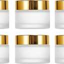 6Packs Round Frosted Glass Jars 30ml/1 OZ Comestic Sample Containers Empty Airtight Glass Jars with Inner Lids & Golden Caps For Storing Lotions Cream Body Butters Powders