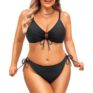 Daci Women's Plus Size Triangle Bikini Set, Sexy Tie Front Two-Piece Swimsuit, M
