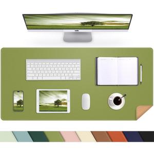 Leather Desk pad Protector, Large Desk mat with Natural Cork & PU Leather,Mouse pad,Non-Slip Office Desk Mat,Waterproof Desk Writing Pad for Office and Home (35in*17in, Olive Green)