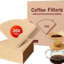 200 Count Coffee Filters V-60, Disposable Cone Coffee Filters 2-4 Cup, Unbleached Natural Paper Size 02 Paper Filters for Pour Over and Drip Coffee Maker