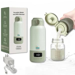 Portable Milk Warmer for Travel 17oz, 45W Fast Charge, Long Battery Life, 316 Stainless Steel, LED Display, Fast Heating, Precise Temp Control, Leak-Proof, Cordless Baby Milk Warmer for on The go