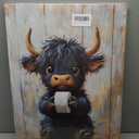 Funny Highland Cow Bathroom Canvas Wall Art Cute Black Cow Baby Animal Picture Wall Decor Vintage Rustic Farmhouse Home Poster Print Painting for Bathroom Toilet Restroom Washroom Decoration, 24"L x 16"W-Canvas