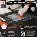 HIBINO Titanium Cutting Board | 99.5% Pure Japanese Titanium | Non-Toxic | Lightweight & Dishwasher Safe | S Size | Made in Japan | With Non-Slip Mat | For Kitchen & Camping Use