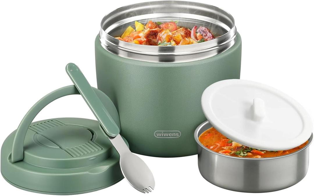 Thermo Food Jar for Hot Food Adults 32OZ Soup Thermo Lunch Containers Wide Mouth Vacuum Insulated Stainless Steel Leakproof Bento Box with Spoon (Green)