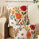 Embroidered Throw Pillow Cover 20x20 Inch - Spring Summer Boho Decorative Pillow Cover with Zipper for Living Room Couch Sofa Bed Aesthetic Design Flower Cluster Cushion Pillowcase