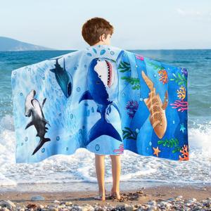 WERNNSAI Shark Kids Beach Towel for Boys - 30 x 60 Quick Dry Sand-Free Swim Towels for Boys Super Soft Absorbent Towel, Pool Camping Travel Bath Towel for Outdoor Sports Picnic
