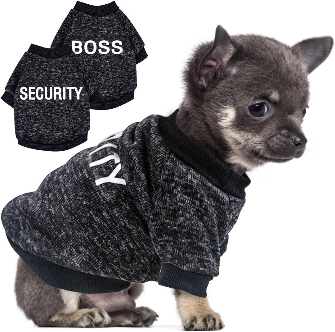 2 Pack Black Security Dog Sweatshirt Fleece Dog Sweaters for Small Dogs Boy Male Warm Winter Puppy Sweater Teacup Chihuahua Clothes Cat Sweater Pet Outfit Coat, Black, XXS