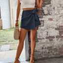 WDIRARA Women's Summer Mini Wrap Shorts Knot High Waist Belted Skorts Zipper Casual Loose Skirt (Blue, XL)