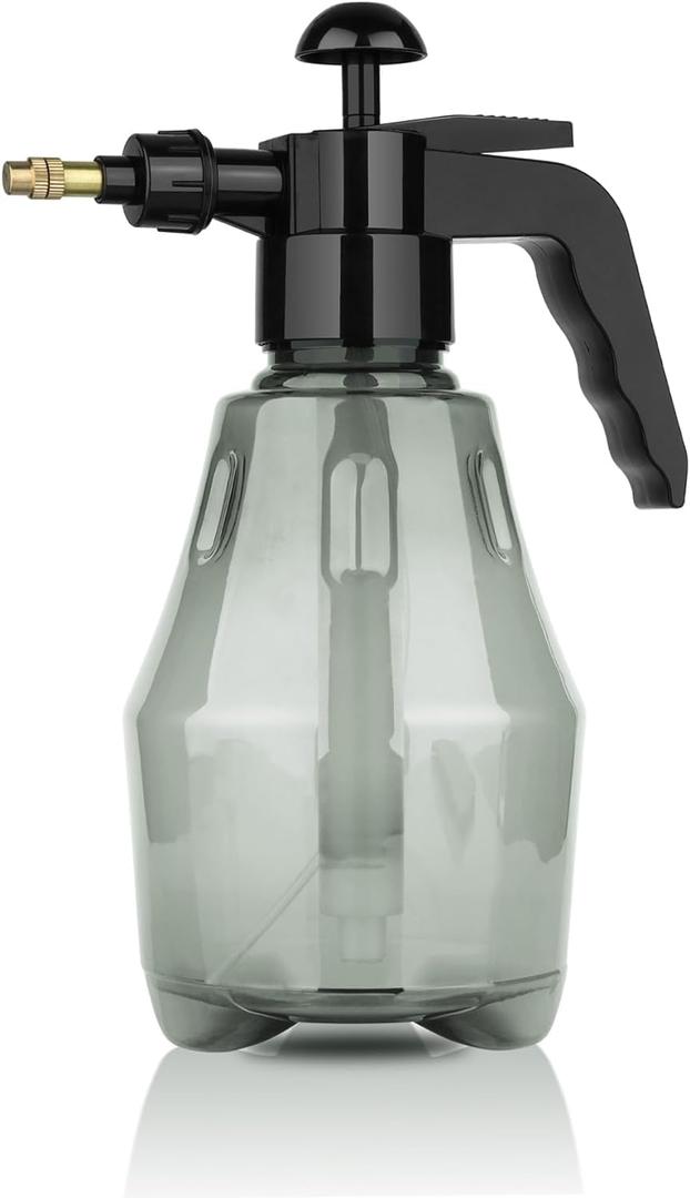 T4U Fine Mist Spray Bottle Plastic Grey 1L, Hand Held Pressure Plant Mister with Top Pump, Empty Water Sprayer Watering Can with Adjustable Nozzle for Indoor  Outdoor Gardening and Home Cleaning