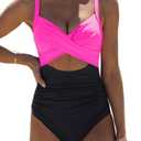 popvil Womens One Piece Swimsuits: Tummy Control Bathing Suits High Waisted Swimwear - Neon Color Block Swim Suit for Beach Vacations 2025 M