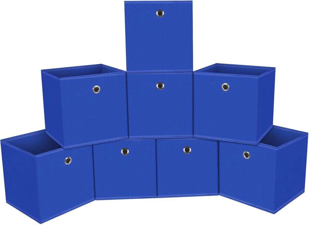 NieEnjoy Foldable Storage Cubes Bins , 11 Inch Cloth Storage Cube Fabric Storage Box Cubes Organizer Baskets with Dual Handles for Home Organizer Set of 3 (Dark Blue)