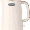 Nueve&Five 1.7L Large Electric Kettle,Double Wall Big Electric Tea Kettle,Auto Shut Off,1200W Hot Water Kettle Electric of 304 Stainless Steel-Cream White