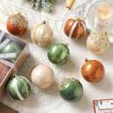 Christmas Tree Ball Ornaments 12 Pcs 3.15" Sage Green White Sand Brown Boho Neutral Shatterproof Plastic Glitter Hanging Balls for Fall Christmas Tree Xmas Holiday Party Home Decor