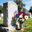 HUAESIN Memorial Day Flowers for Cemetery Artificial Cemetery Flowers for Grave Silk Red White and Blue Flower with Flags Patriotic Flowers for 4th of July Home Table Entryway Decor