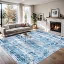 6x9 Area Rug Living Room: Modern Abstract Washable Carpet Blue