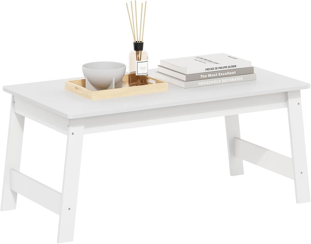 Furinno Beginning Coffee Table, Rectangular Modern Center Table with H-Legs, Side Table, Soft Edges, Easy Assembly, for Living Room, Bedroom, Home Office, White