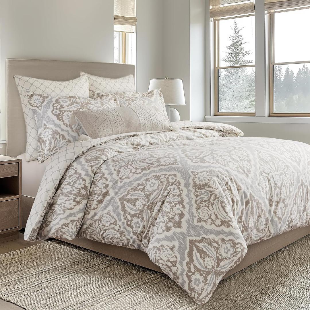 Levtex Home - Becker Taupe Comforter Set - King Comforter + Two King Pillow Cases - Ikat - Taupe, Grey and Cream - Comforter (106 x 94in.) and Pillow Cases (36 x 20in.) - Cotton