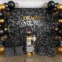COKAOBE ProBlack Series Shimmer Wall Backdrop 48 Pcs, Black Square Sequin Glitter Backdrop Panel, Black Back Not See-Through Design, Perfect for Birthday Graduation Wedding and Party Decoration