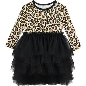 Toddler Girl Tulle Dress, Bamboo Viscose Long Sleeve Tutu Birthday Party Dress Outfits 5T (Leopard Tan)