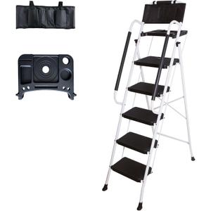 LEADALLWAY 5 Step Ladder with Handrails (Include Tool Tray+Bag) 330lbs Capacity