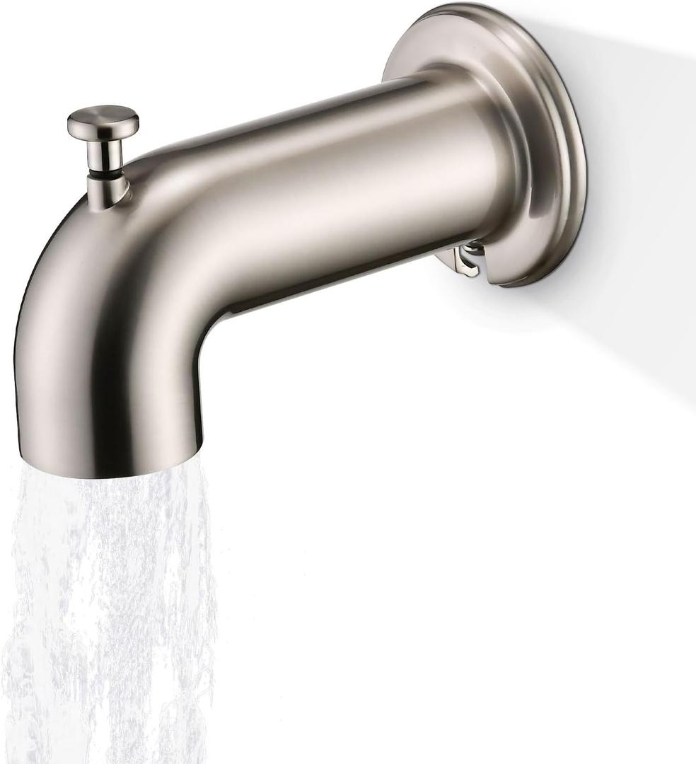 Slip-On Tub Spout with Diverter Long for Bathtub Spout, Fit for 1/2 Inch Slip Pipe, Brushed Nickel