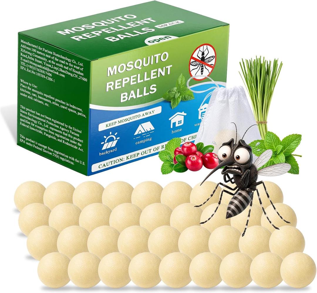 Elasound Mosquito Repellent Balls 36 Pack, Natural Botanical Mosquito Repellent Outdoor Patio, Baby & Kids Effective Safe, Long-Lasting Indoor & Outdoor Protection for Fishing, Yard, Camping & Travel