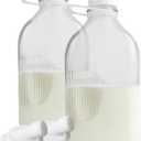 The Dairy Shoppe Heavy Glass Milk Bottles - Jugs with Lids and Silicone Pour Spouts - Clear Milk Containers for Fridge - Reusable Glass Milk Jug Dispenser - Made in USA (64 oz, 2 Pack)