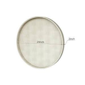 HofferRuffer Extra Large Round Serving Tray 24'', Elegant Oversized Faux Leather Circle Ottoman Table Tray, Serve Tea Coffee Breakfast in Bedroom Living Room Kitchen (Cream White)
