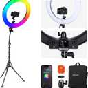 NEEWER 18 Inch RGB LED Ring Light APP Control with Tripod Stand and Phone HolderCompatible with iPhone for Selfie Makeup Lash Studio Streaming Video Recording Lighting, 42W Ringlight Dimmable,RGB18 II