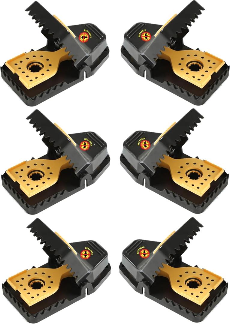 Bullseye - Pack of 6 - Rat Traps - Indoor/Outdoor, Reusable, Easy Setup, Powerful Stainless Steel Spring, Tough ABS Body. Set Traps Safely Without Getting Snapped. Great for Rats, Chipmunks & Rodents