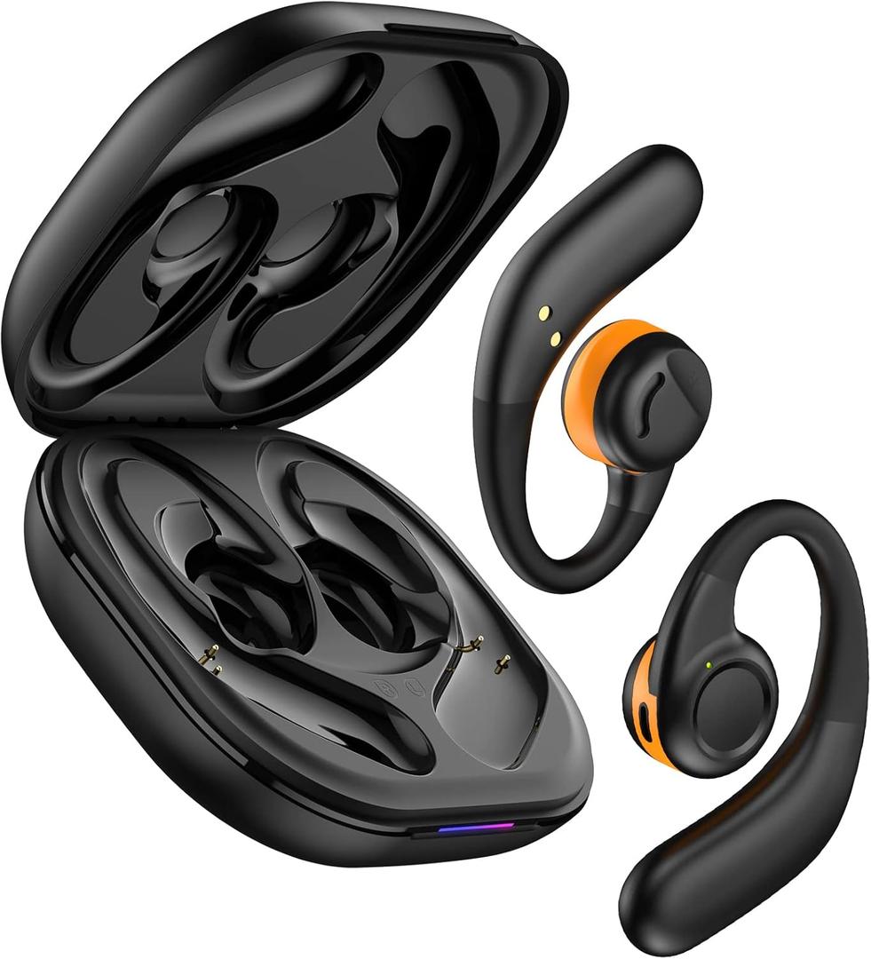 Open Ear Headphones Wireless Bluetooth 5.2, Open Ear Earbuds with Dual 16.2mm Dynamic Drivers 60 Hours Playtime Waterproof Sport Earbuds for Android iPhone TV