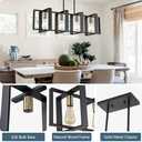 35.4" Kitchen Island Lighting Fixture, Dining Room 4 Lights Chandeliers, Black Wood+Metal Pendant Light for Foyer Hallway Living Room