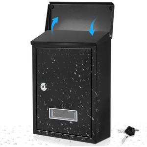 Amylove Weatherproof Mail Boxes with Key Lock, Security Locking Wall Mount Metal Mailbox with Slot for Outside, Large Capacity for Mail, Packages, Donations, Voting 11. 8"h x 8. 3"l x 2. 8"w, Black