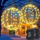 Joomer Battery Operated Ball Lights 2Pack, 13IN & 11IN 120 LED Foldable Metal Sphere Lights, Waterproof 8 Lighting Modes with Timer Function, Hanging Light for Christmas Decorations (Warm White)