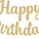 Glitter Happy Birthday Banner Sign Birthday Garland Wall Door Banners Flag for Women Men Boys Girls Party Backdrop Decorations Gold