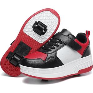 HSQ Fashion Sneaker Roller Skate Shoes for Boys Girls Kids Detachable Wheeled 2 in 1 Skating Shoes with Wheels (6 Big Kid, 135/Purple/Pink/White)